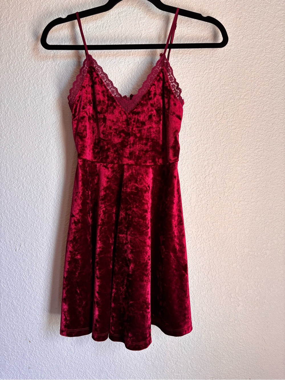 Forever 21 Velvet Lace-Trim Strap Dress in Deep Wine Burgundy Red whimsigoth